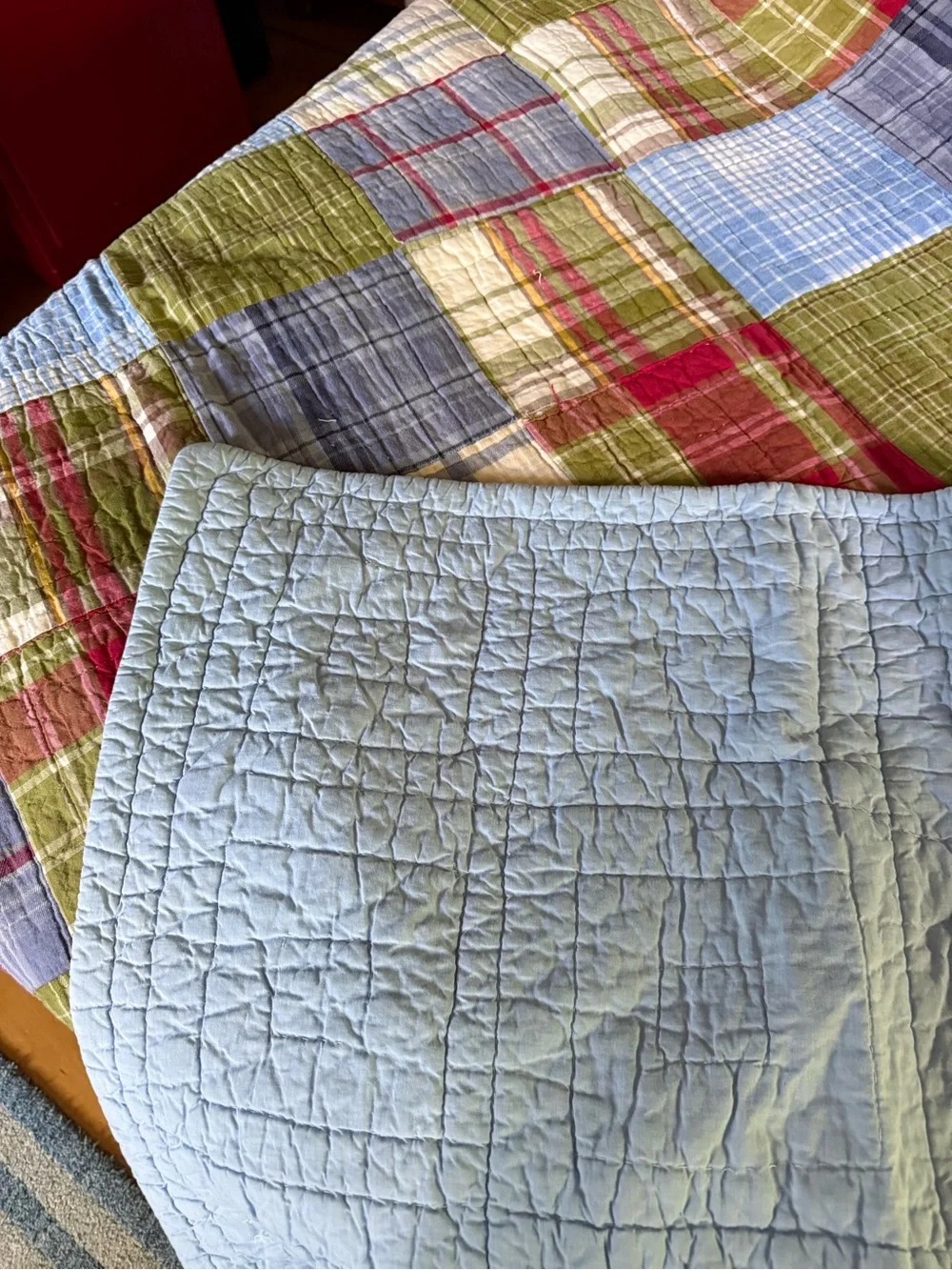 2 POTTERY BARN KIDS madras plaid quilts and shams twin
